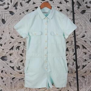 Outerknown Green Organic Cotton Linen Romper XS Button Front Utility Pockets